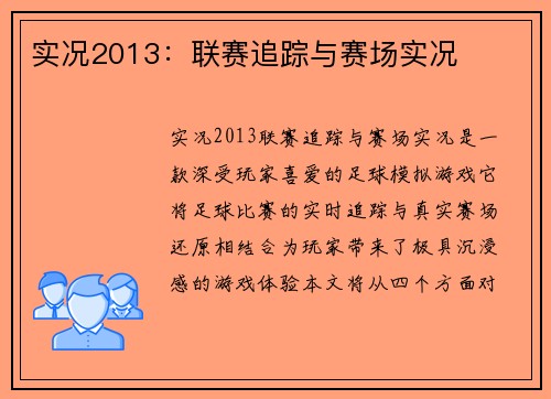 实况2013：联赛追踪与赛场实况